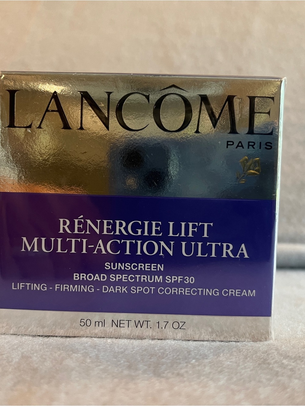 NWT Lancôme Rénergie Lift Multi-Action Ultra Sunscreen - Purple and Gold